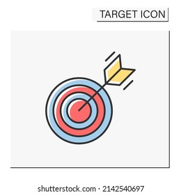 Icono de color de objetivo. Objeto con círculos concéntricos para la práctica de disparo o concursos. Objetivos alcanzados. Concepto objetivo. Ilustración vectorial aislada