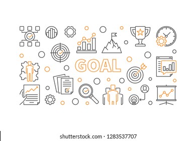 Goal concept creative horizontal banner. Vector business illustration in thin line style