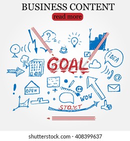 Goal concept with hand draw design style. Business background. Modern sketch style illustration for web banners, brochure and flyers. Vector illustration