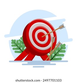 goal concept, marketing business money income goal idea, strategy achievement, success targeting audience modern image design. successfully targeted its audience. Vector cartoon illustration.