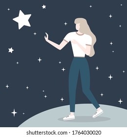 Goal concept modern vector illustration with character young woman catching stars	