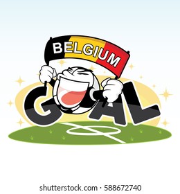 Goal With Cute Soccer Ball And Belgium Flag Vector