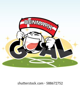 Goal With Cute Soccer Ball And Denmark Flag Vector