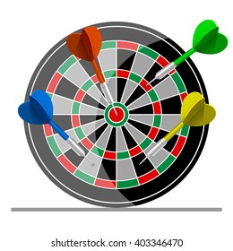 The goal with darts. The purpose of darts on a white background. Darts and aim symbols. Vector illustration