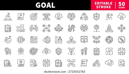 Conjunto de iconos de línea editable de objetivo: estilo lineal para logro y éxito