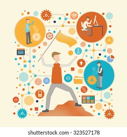Goal employee concept design on old background,clean vector