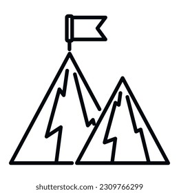 Indicador de objetivo en el vector de contorno de icono de montaña. Escala profesional. Éxito de destino