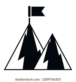 Goal flag on mountain icon simple vector. Career climb. Target success
