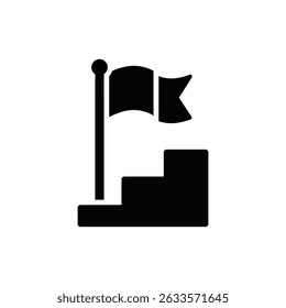 La bandera del objetivo sobre los pasos ascendentes que representan el logro y el éxito