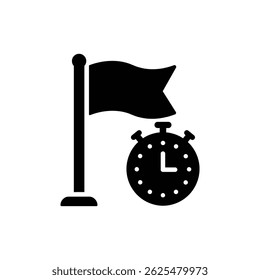 Goal Flag with Stopwatch for Business Time Management and Goal Achievement Concept