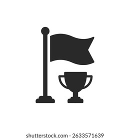 Sinalizador de Meta com Troféu que Representa a Conquista de Sucesso Final