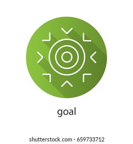 Goal flat linear long shadow icon. Purpose abstract metaphor. Vector outline symbol