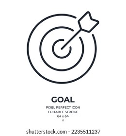 Goal and focus editable stroke outline icon isolated on white background flat vector illustration. Pixel perfect. 64 x 64.