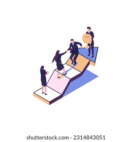 Goal focused help in overcoming obstacles flat style illustration vector design