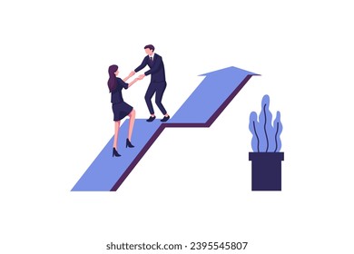 Goal focused help in overcoming obstacles flat style illustration vector design