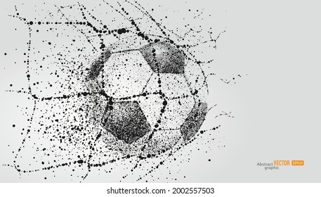 Goal in football match is composed of particles on gray background. Abstract vector sports material.