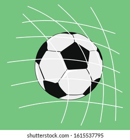 Goal in football match. Soccer competition and championship concepts. Sport objects. Motives of joy, win, games event. Vector illustration