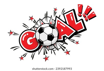 Goal football soccer comic icon. Ball and explosion text speech bubble. Vector sticker template on transparent background