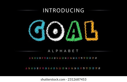 Goal Funky colorful cartoon font type. Vector alphabet