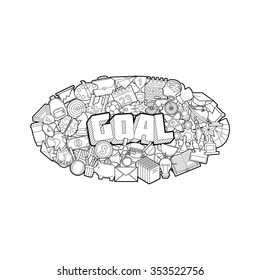 Goal - Hand Lettering and Doodles Elements Sketch. 
Vector illustration