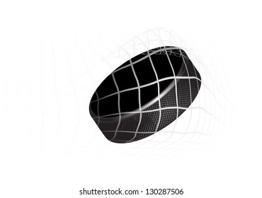 Goal - a hockey puck in the net. Vector illustration