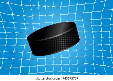 Goal - a hockey puck in the net. Vector illustration