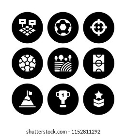 goal icon. 9 goal set with target, soccer, rank and mission vector icons for web and mobile app