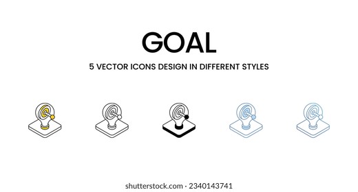 Goal Icon Design in Five style with Editable Stroke. Line, Solid, Flat Line, Duo Tone Color, and Color Gradient Line. Suitable for Web Page, Mobile App, UI, UX and GUI design.