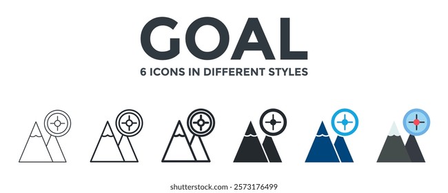 Goal Icon In Different Style Vector Illustration. Designed In Thin Line, Regular Line, Bold Line, Glyph, Color Fill, And Flat Style Can Be Used For Web