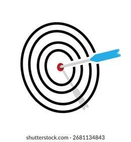 Zielsymbol. Verwaltung. Ziel mit einem Pfeil, der in die Mitte zeigt. Büro, Team, Analyse. Mischstil