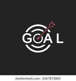 Goal icon on black background. dart target icon target icon.arrow hitting in the target center of dartboard. Modern flat style isolated on black background. Goal achieve or Business success concept. 