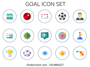 goal icon set. 15 flat goal icons.  Collection Of - grandstand, football, ball, dartboard, soccer ball, dart board, manager, Goal, determination, hockey, vision, offside