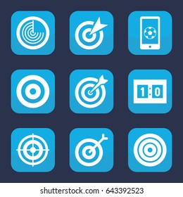 Goal icon. set of 9 filled goal icons such as radar, football on phone, sport score