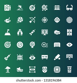 goal icon set. Collection of 36 filled goal icons included Darts, Focus, Coach, Football shoes, Goals, Goal, Cricket, Scoreboard, Vision, Ball, Dart, Football ball, Success, Dart board