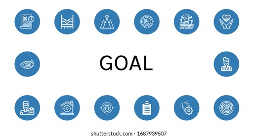 goal icon set. Collection of Time management, Top, Strategy, Target, Peak, Pride, Coach, Goals, Development, Dart, Vision, Referee icons