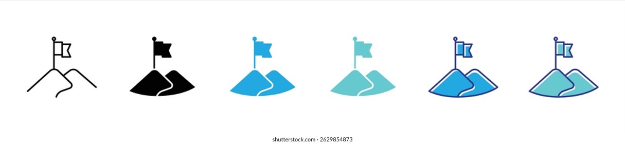 goal icon set. containing target, mission, achievement, journey to the pinnacle of success with purpose and vision thin line and color style icon. vector illustration