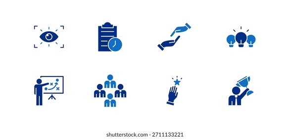 Goal Icon Set containing vision, plan, support, idea, strategy, team, motivation and success vector icons