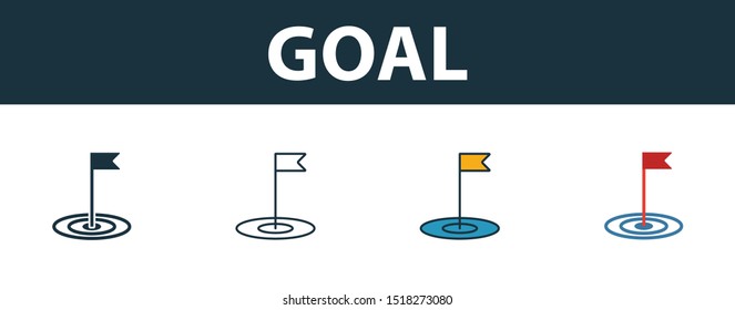 Goal icon set. Premium simple element from startup icons collection. Set of goal icon in filled, outline, colored and flat styles.