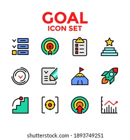 Goal icon set, Solid icon include shoot, target, archive, rocket, mark, checklist, board and more design illustration vector on white background