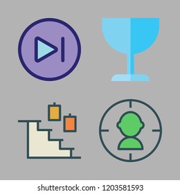 goal icon set. vector set about target, next, cup and stairs icons set.