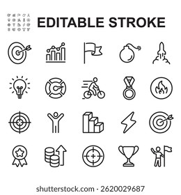 Goal icons collection. Line style vector. Contains target icons, business goals, career, success, aim, achievement and more.