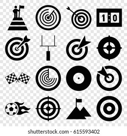 Goal icons set. set of 16 goal filled icons such as radar, target, finish flag, football ball, goal post, sport score, man at the top of the mountain with flag