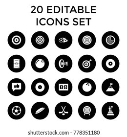 Goal icons. set of 20 editable filled goal icons such as radar, bowling ball, target, thumb up, football pitch, football ball. best quality goal elements in trendy style.