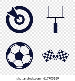 Goal icons set. set of 4 goal filled icons such as finish flag, goal post, fotball