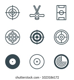 Goal icons. set of 9 editable filled and outline goal icons such as radar, target, football pitch