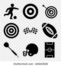 Goal icons set. set of 9 goal filled icons such as target, football pitch, finish flag, dart