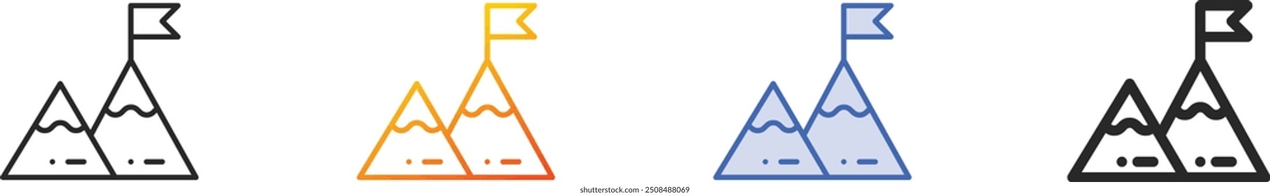 icono de la meta. Diseño lineal delgado, degradado, trazo azul y estilo audaz aislado sobre fondo blanco
