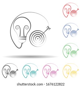 Goal in idea and target multi color set icon. Simple thin line, outline vector of business and management icons for ui and ux, website or mobile application