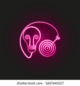 Goal in idea and target neon style icon. Simple thin line, outline vector of business and management icons for ui and ux, website or mobile application