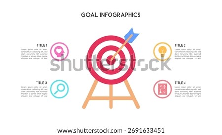 Goal Infographic with Target Arrow and Four Business Step Icons Vector Illustration